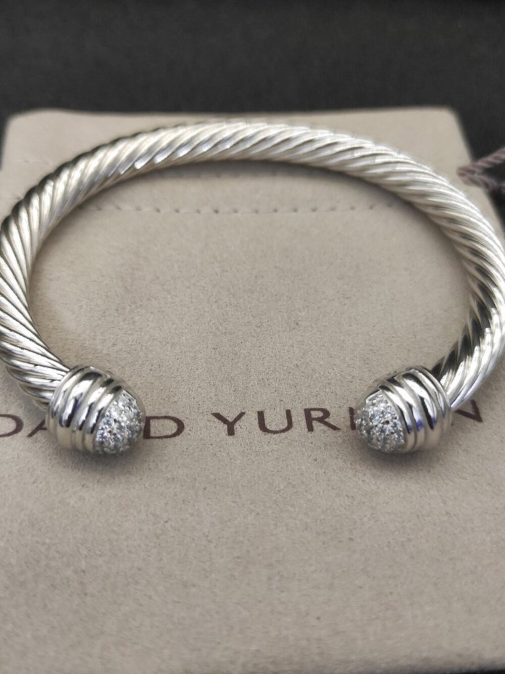 David Yurman - Silver - 7mm Half-Circle Diamond Silver Bracelet